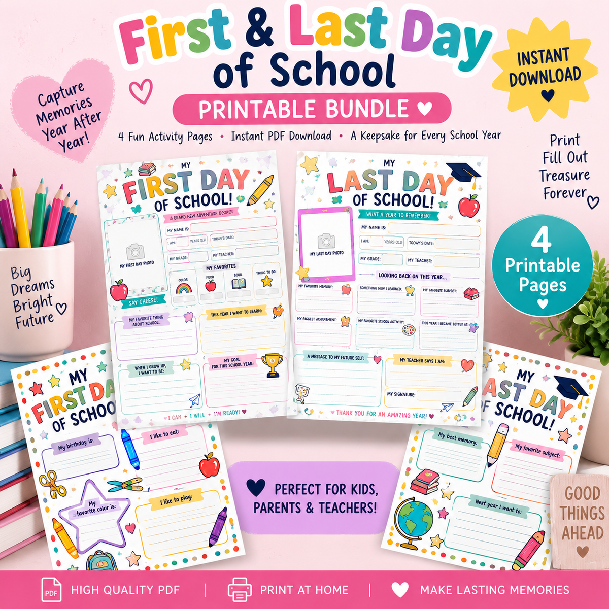 First & Last Day of School Interview Bundle – Printable PDF